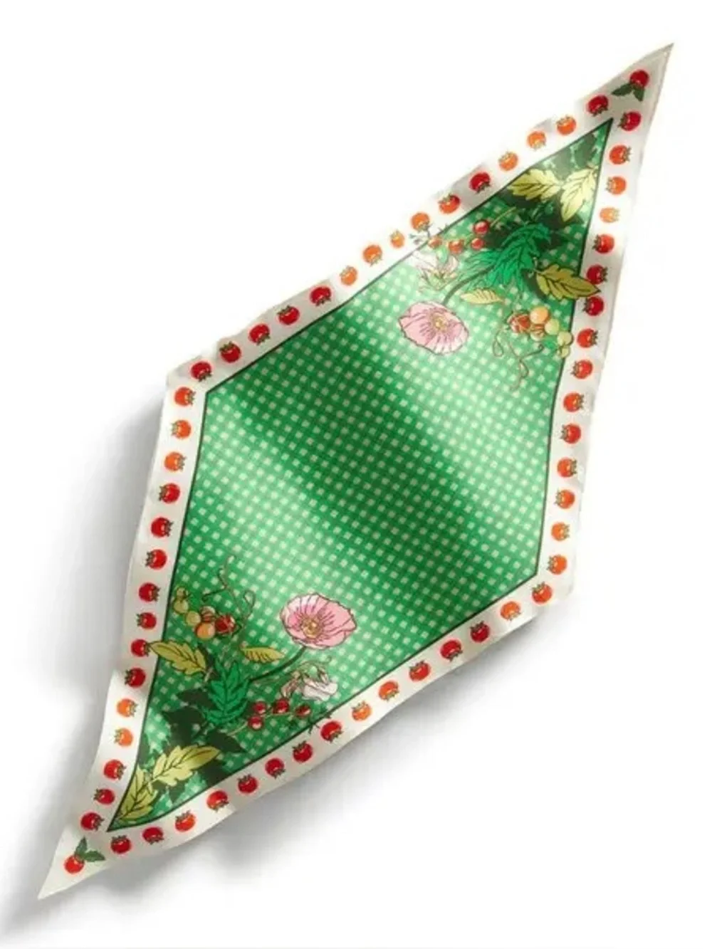 Vera Bradley Fall Spring Summer Green Gingham Tomato Vines Diamond Silk Scarf